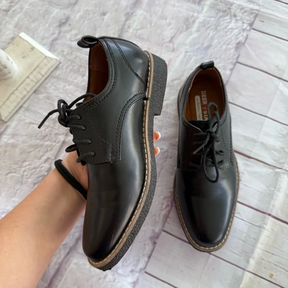 Deer Stag’s Zander Black Leather Shoes  With Memory Foam Kids Size 2.5 M